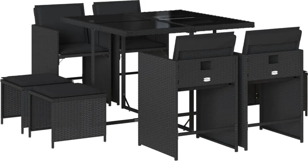 vidaXL Set mobilier de grădină cu perne, 9 piese, negru, poliratan