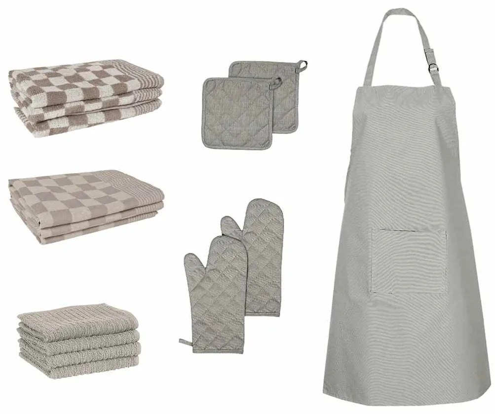 vidaXL Set prosoape 15 piese mănuși cuptor/suporturi oale gri bumbac