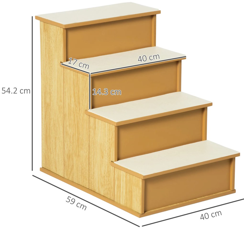 PawHut Scara pentru animale de companie, pentru câini/pisici, 4 trepte, Plus scurt, până la 30 kg, 40 x 59 x 54,2 cm, Natural | Aosom Romania