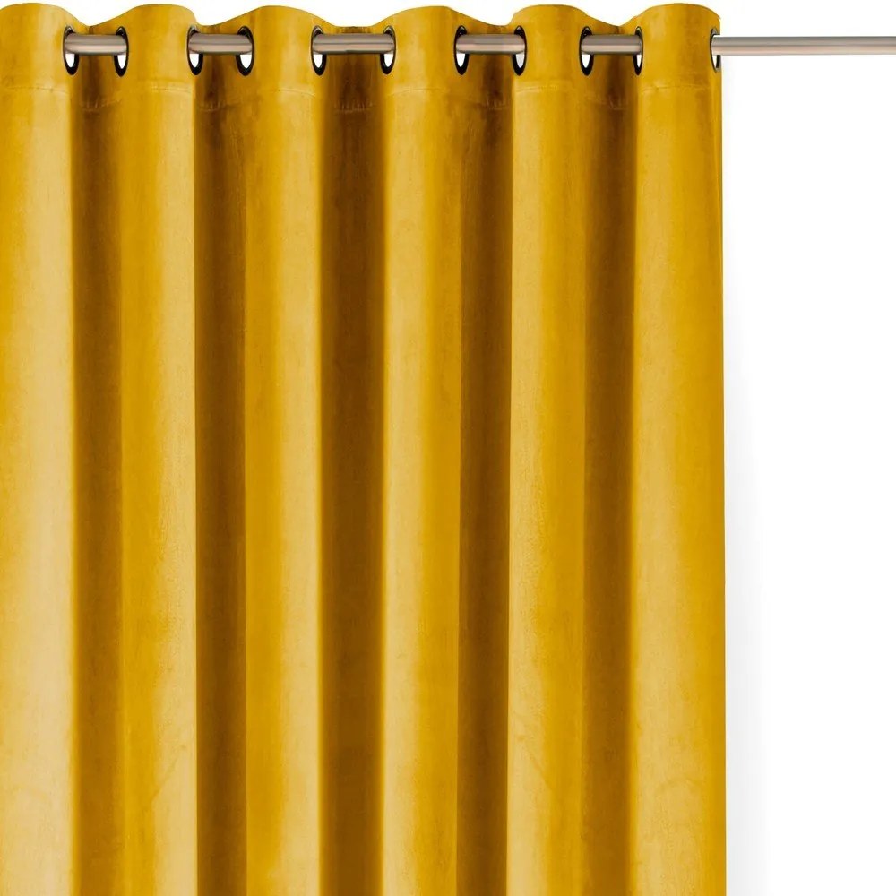 Draperie galben-muștar dimout (semi-opacă) din catifea 400x250 cm Velto – Filumi