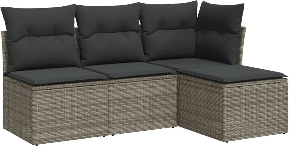 vidaXL Set canapea de grădină cu perne, 4 piese, gri, poliratan