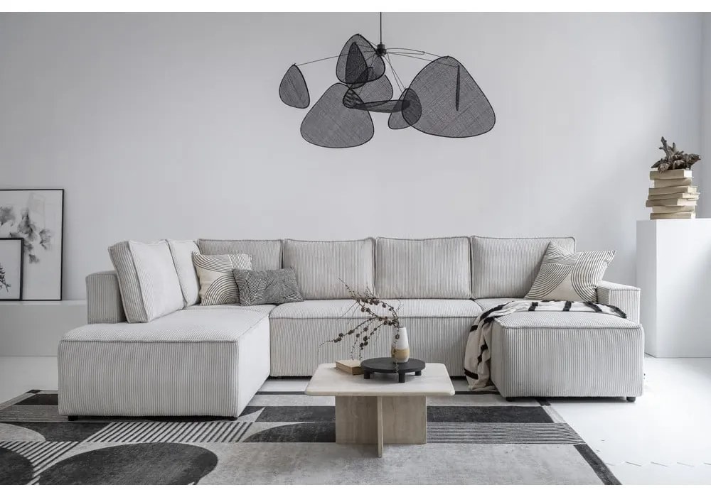 Colțar alb extensibil cu tapițerie din catifea reiată (cu colț pe partea stângă /în formă de "U") Brave Dave – Miuform