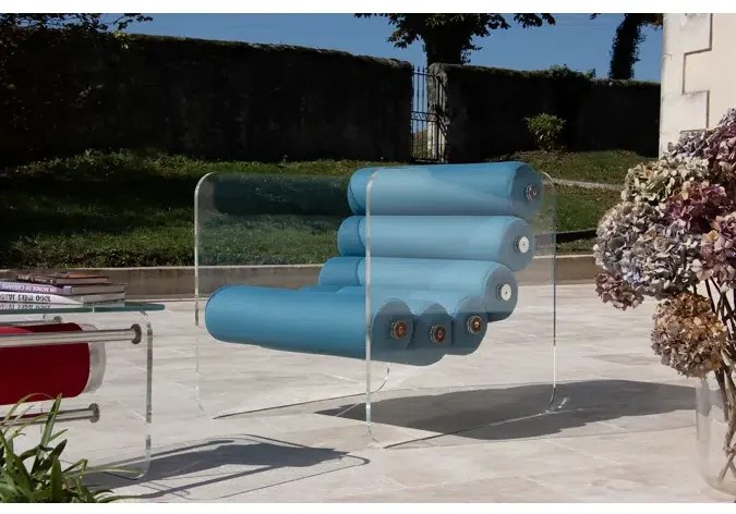 Fotolii Moderne Living, colectie KUUMO MW02, perne verde-albastru turcoaz, cotiere laterale, PMMA, panouri transparente