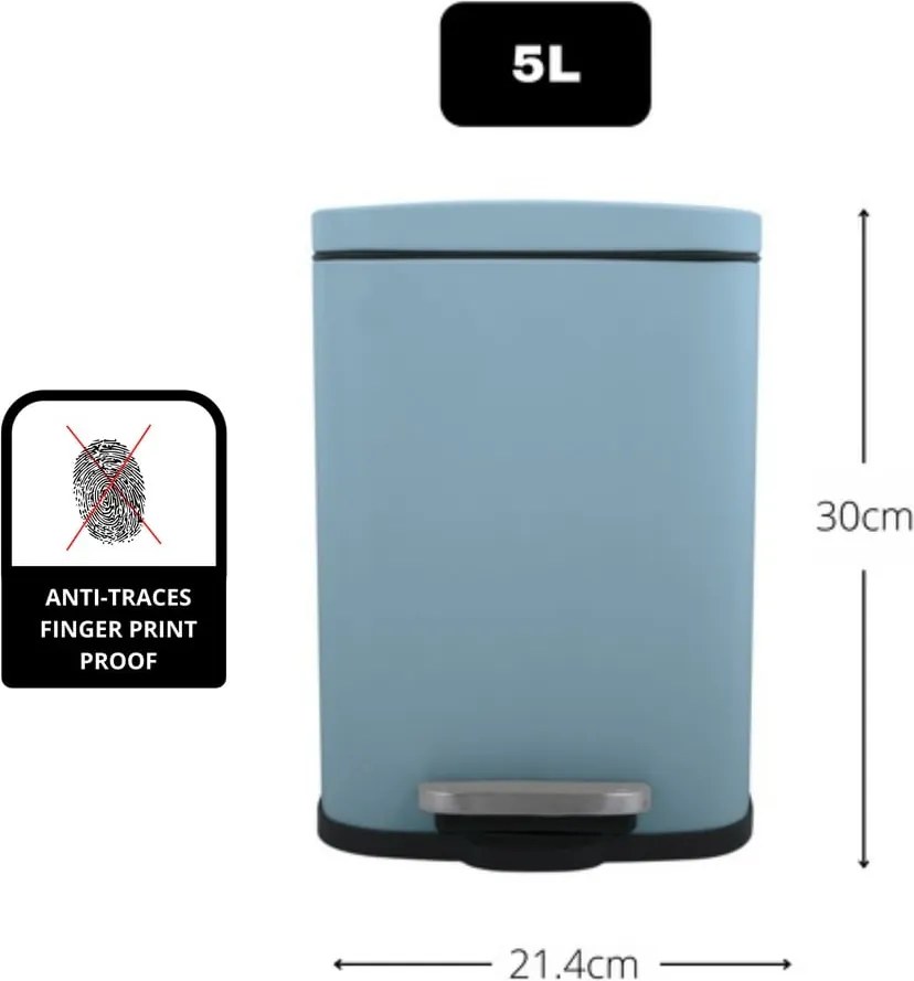 Coș de gunoi albastru deschis cu pedală din oțel 5 l Akira – Spirella