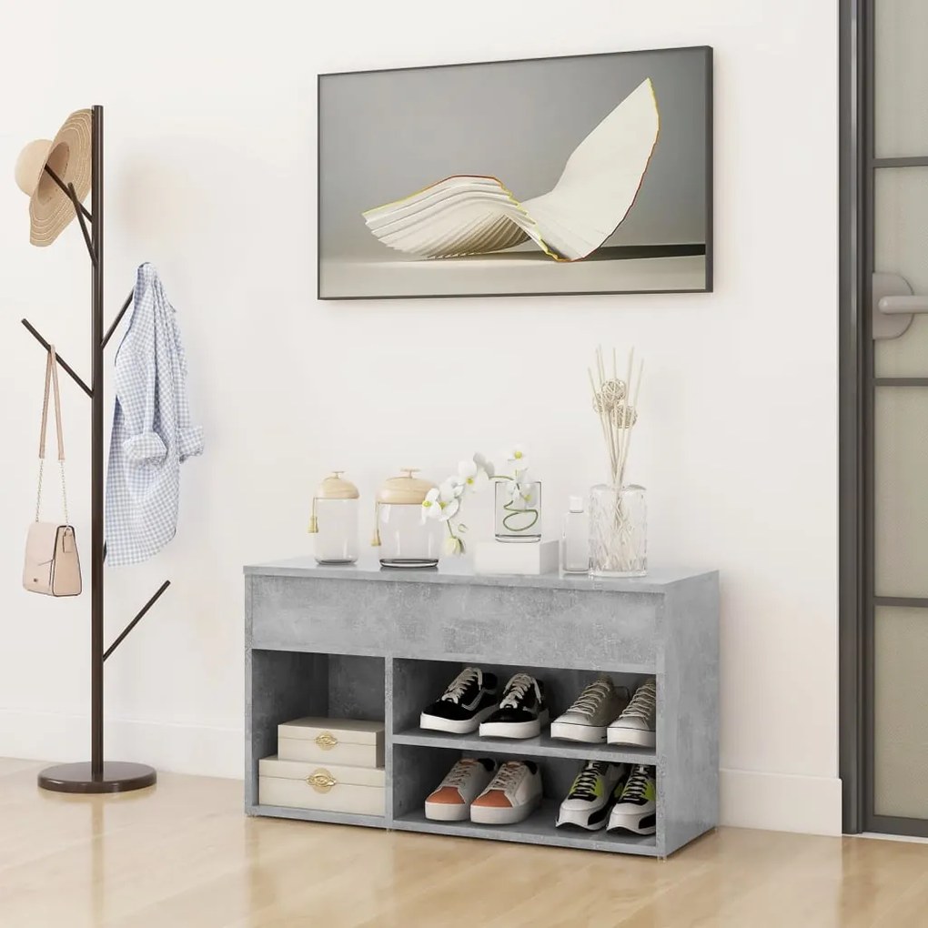 vidaXL Banchetă pantofar, gri beton, 80x30x45 cm, PAL