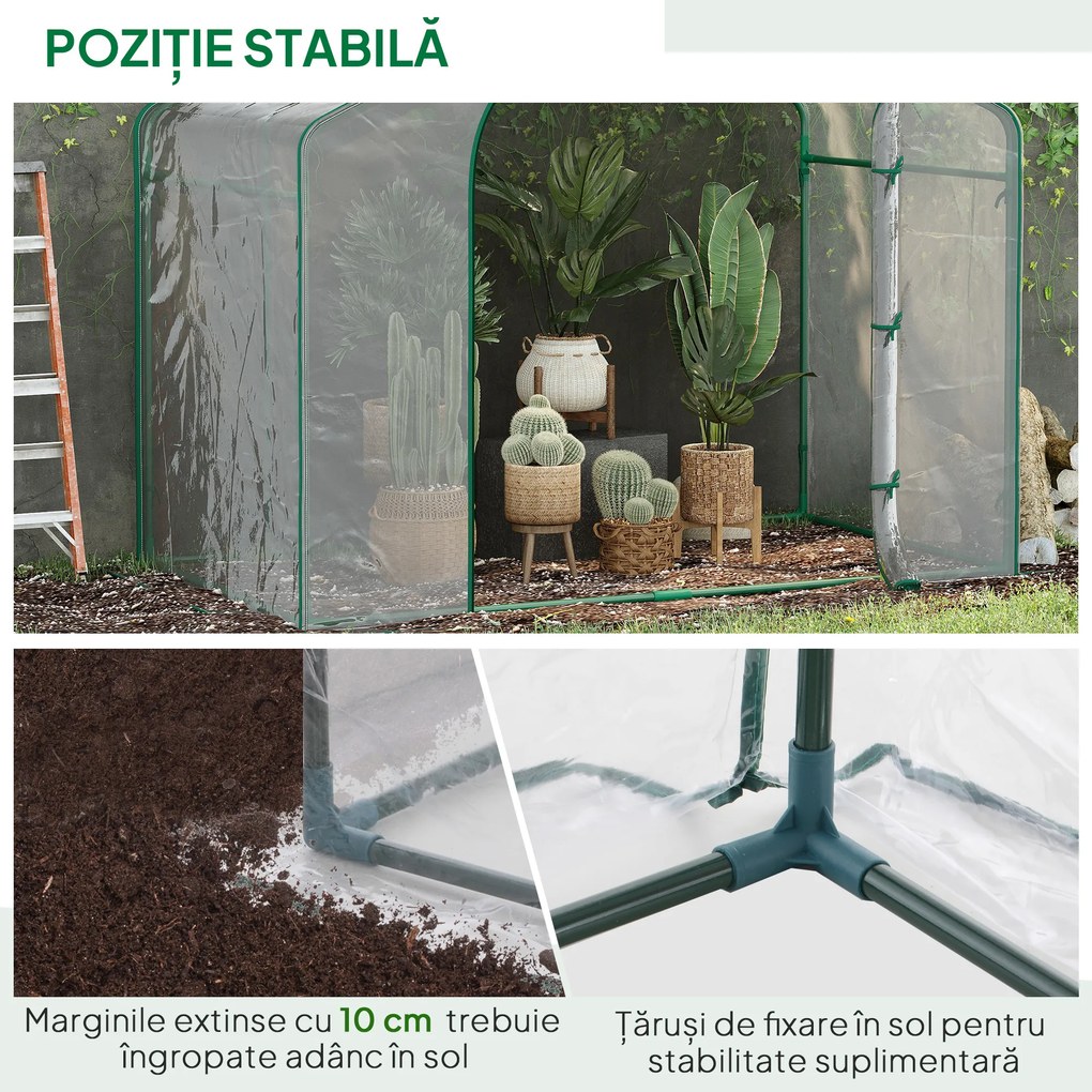 Outsunny Sera Cabina Portabila 6' x 3' x 6', Folie PE, Sera de Gradina cu Cadru de Otel, Usa cu Fermoar, Aerisire Superioara, pentru Flori, Legume, Puieti, Plante Tropicale, Verde | Aosom Romania