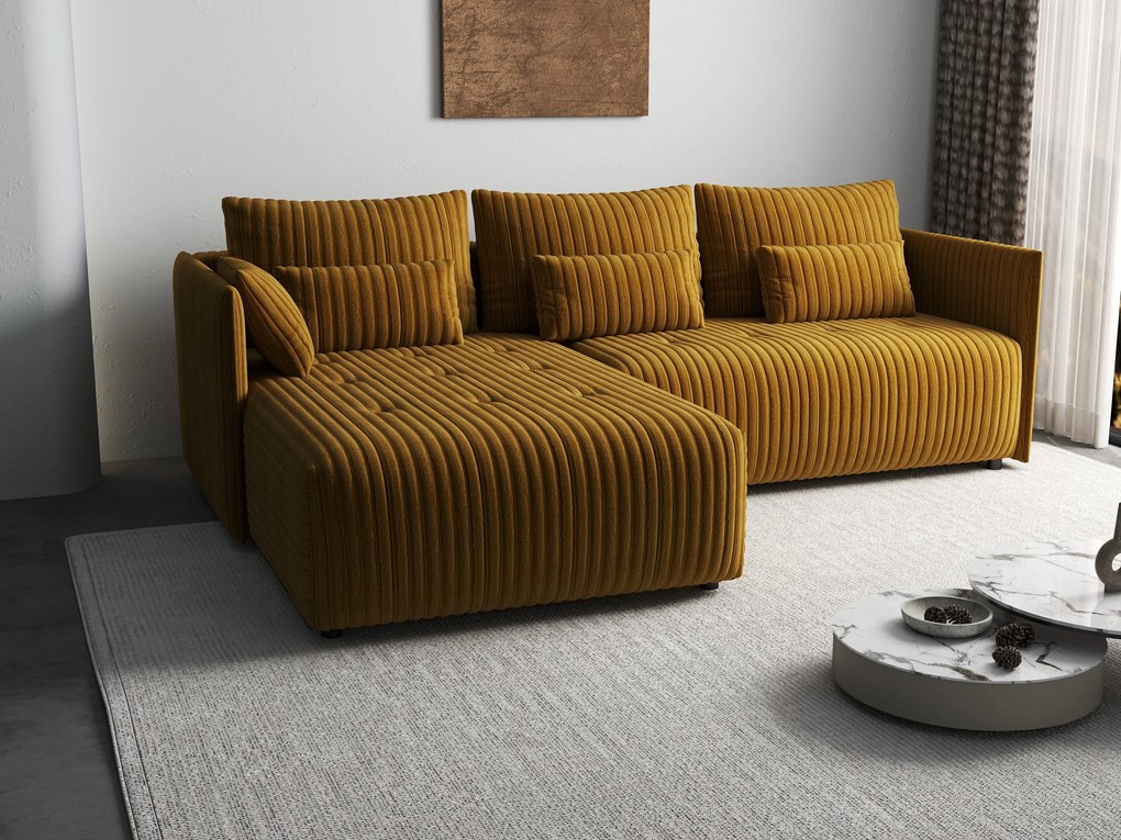 Colțar extensibil dumonde cu ladă de depozitare si sezut confortabil din spuma high-density, Malta Ambience Mustard 235x185 cm