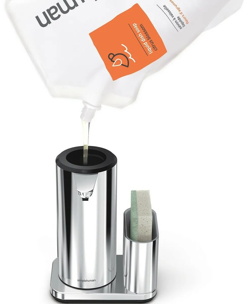 Simplehuman Dozator fără atingere cu suport pentruburete 414 ml, oțel inoxidabil lucios