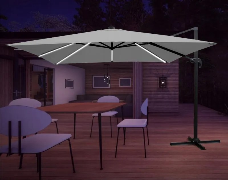 Umbrelă de grădină gri cu iluminare LED 3 x 4 m