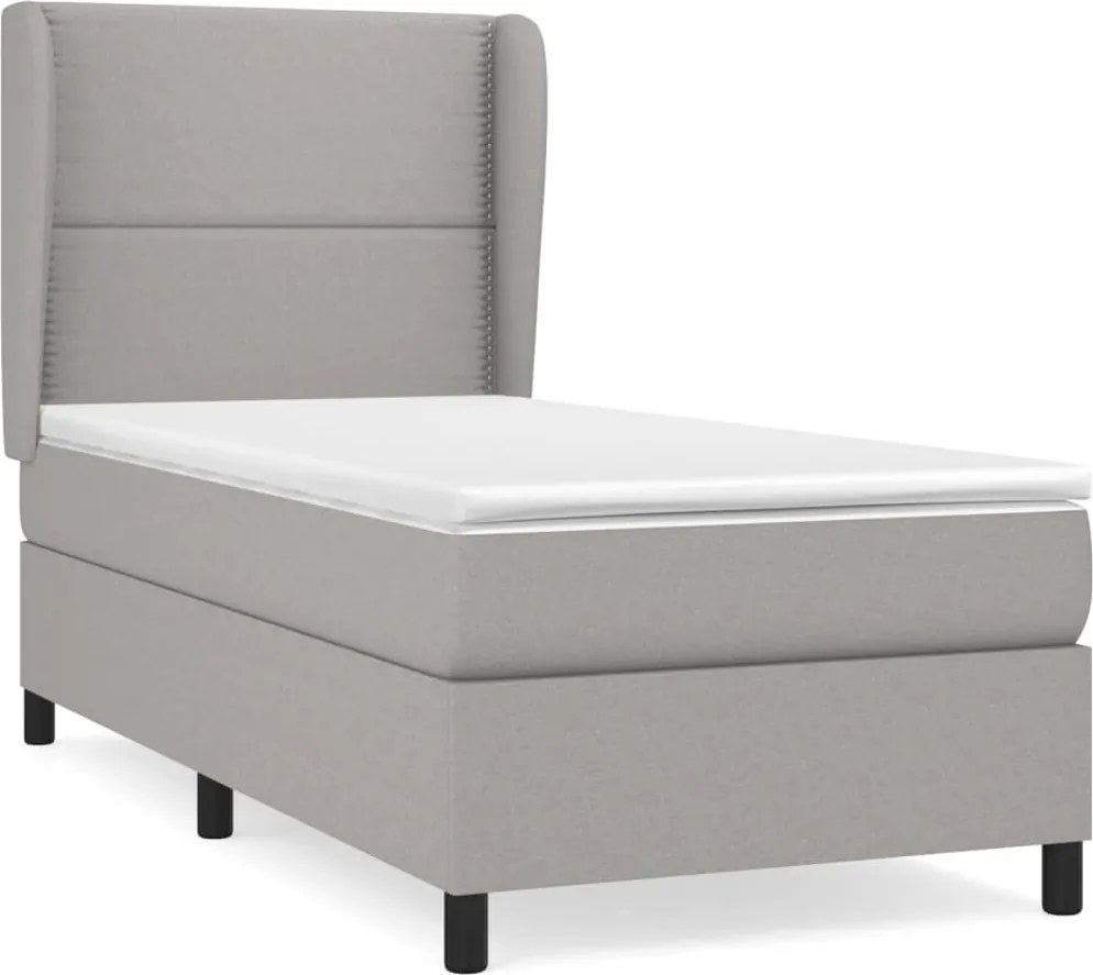 vidaXL Pat box spring cu saltea, gri deschis, 90x200 cm, textil