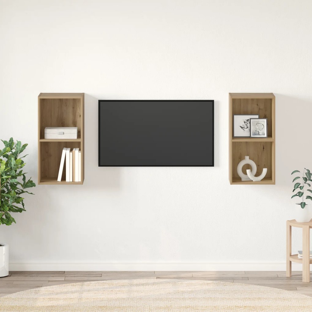 vidaXL Dulap pentru TV pe Perete 2 pcs Stejar artisanal