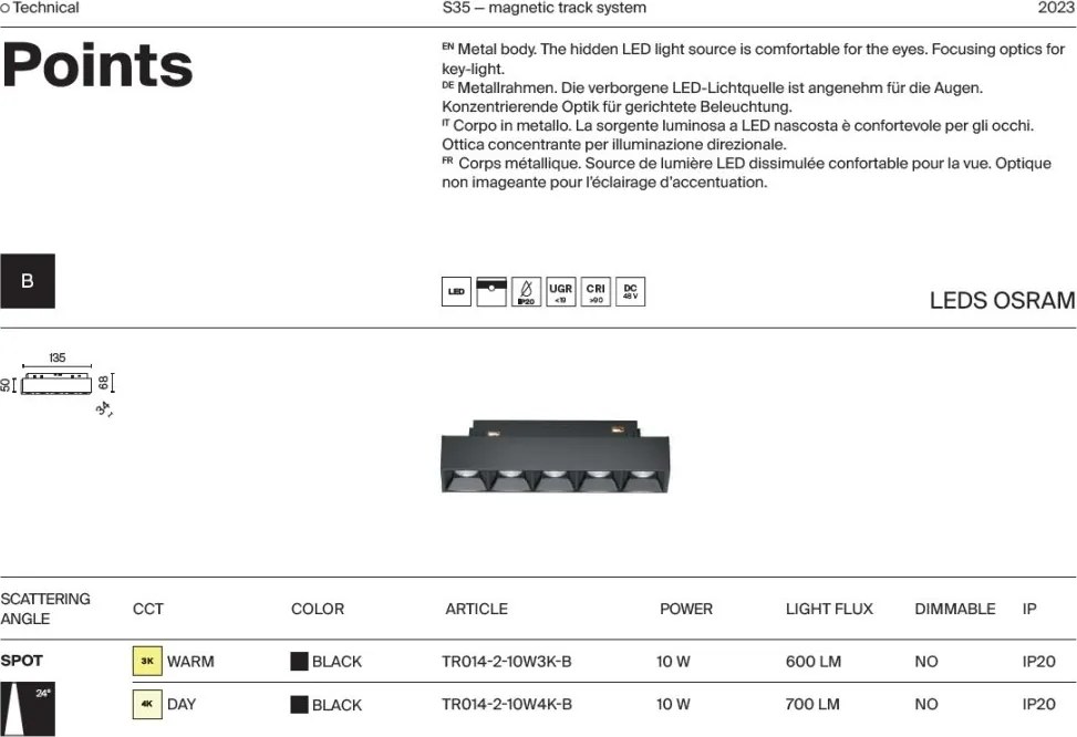 Modul LED, accesoriu pentru sina magnetica S35, Points negru