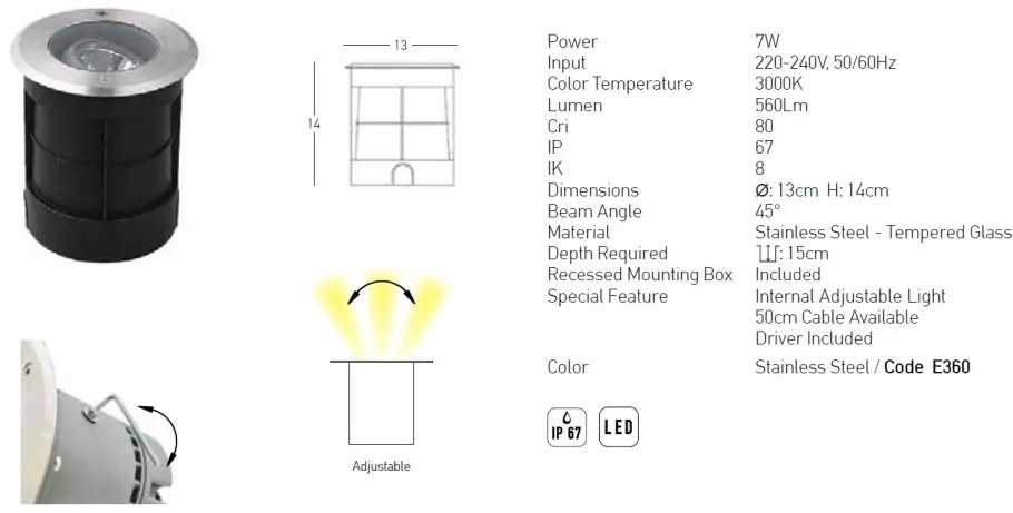 Spot LED incastrabil de exterior decorativ IP67 Wael B