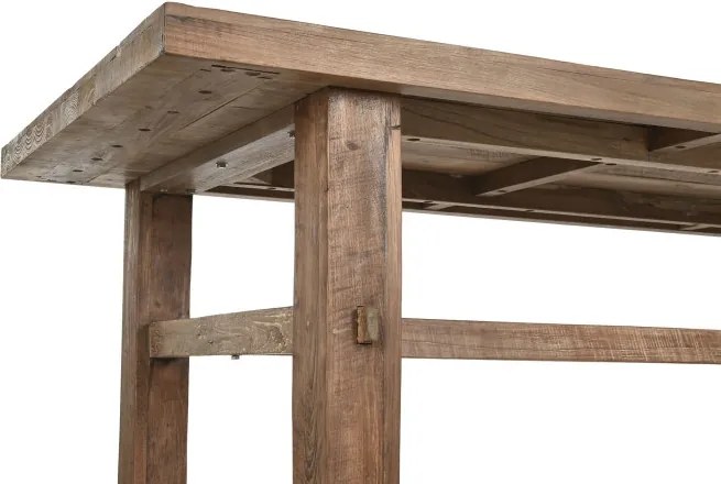 Masă dining din lemn masiv de tec reciclat, natur, 10 locuri, cu picioare masive, 78 x 220 x 90 cm, „Rusti”