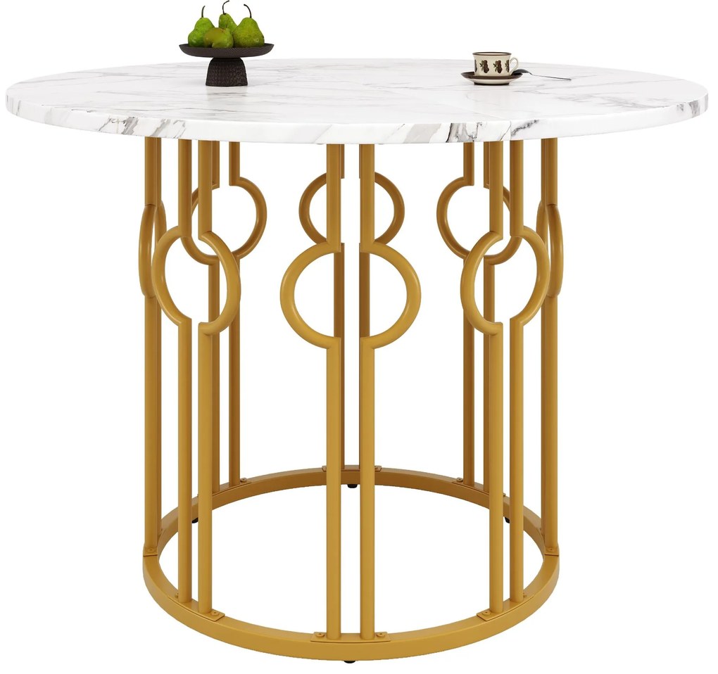 Masă rotundă pentru 4 persoane, Alb+Auriu | Aosom Romania