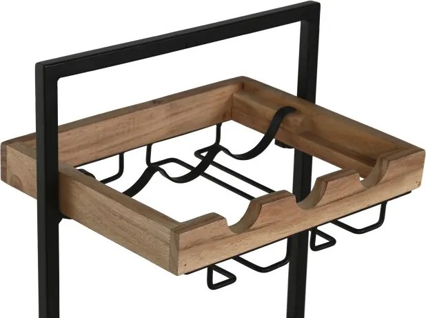 Suport pentru sticle din lemn de acacia și metal, 35x25x75 cm, finisaj natural/negru