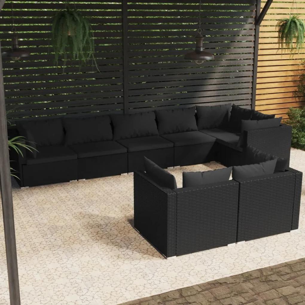 3102480 vidaXL Set mobilier de grădină cu perne, 8 piese, negru, poliratan
