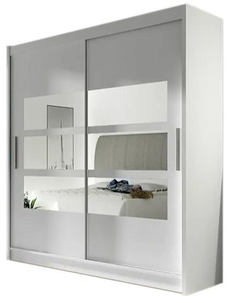Supermobel Dulap dormitor cu uşi glisante BEGA III cu oglindă, 180x215x57, alb mat
