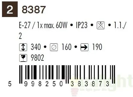 Aplica de perete exterior IP23, down light, negru Sydney 8387 RX