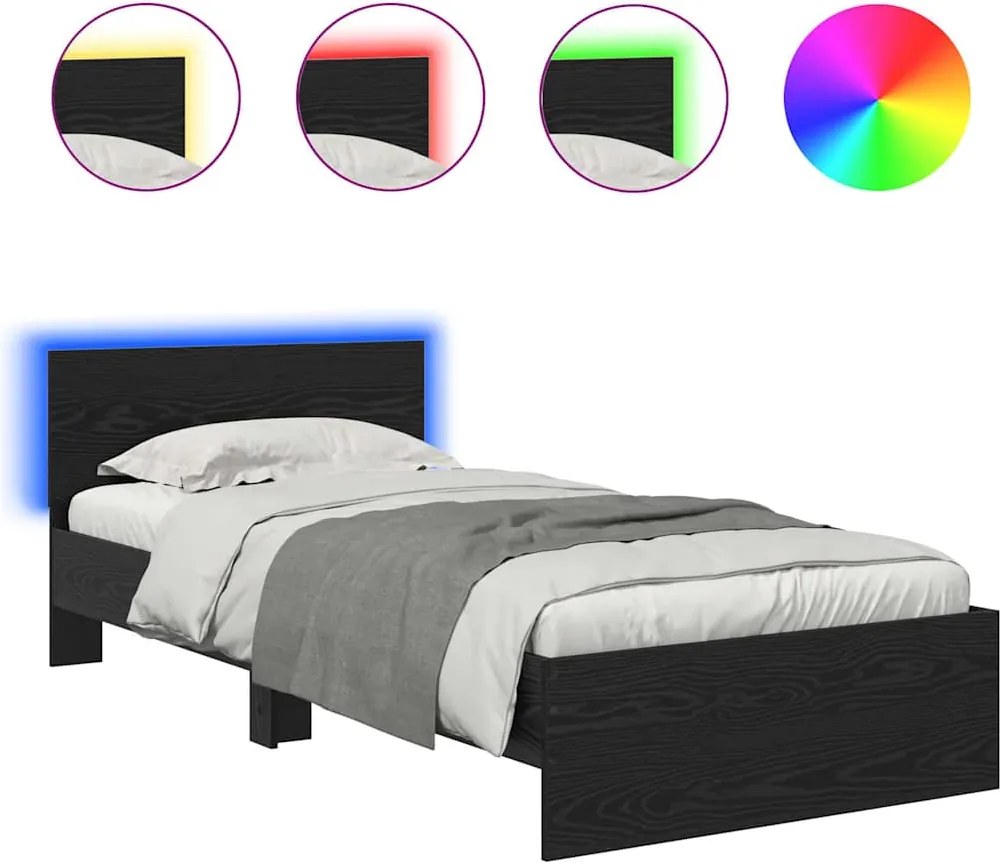 vidaXL Cadru de pat Stejar Negru 90 x 200 cm Lemn compozit