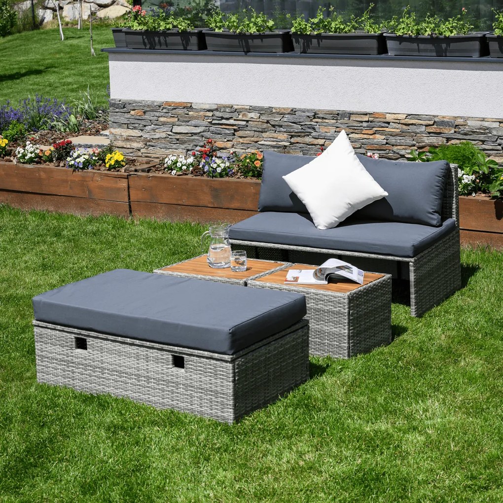 Set rattan de grădină DEBRA, gri/natural/crem