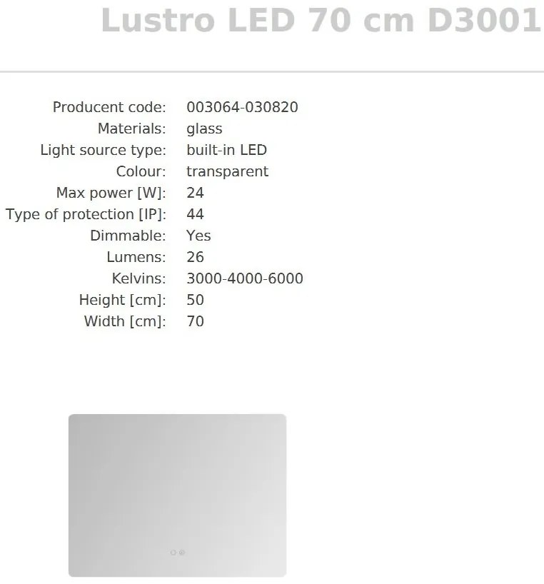 Oglinda baie cu iluminat LED IP44 Mirror LED 50x70cm