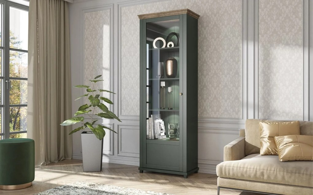 Vitrină lemn masiv Jardon 1 Usă cu Geam Grafit, 71 × 42 × 200 cm - Dreapta