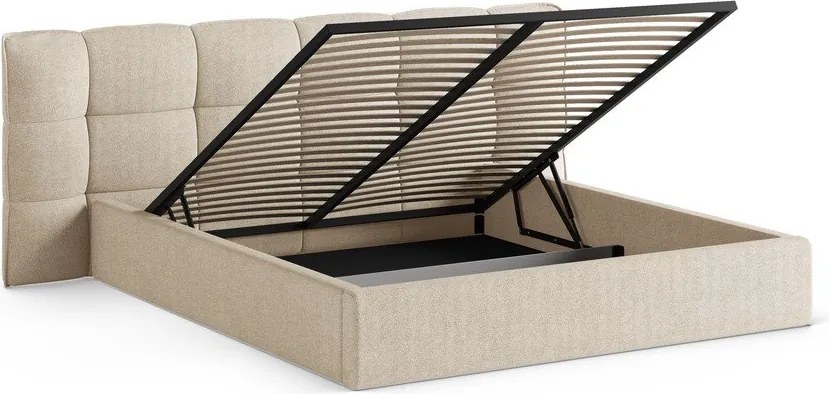 Pat matrimonial bej tapițat cu spațiu de depozitare cu somieră 180x200 cm Eric – Micadoni