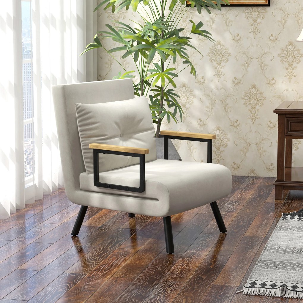 HOMCOM Canapele Extensibile Individuală Alb Crem 63x73x81 cm cu Pernă Extensibilă pe 5 Nivele | Aosom Romania