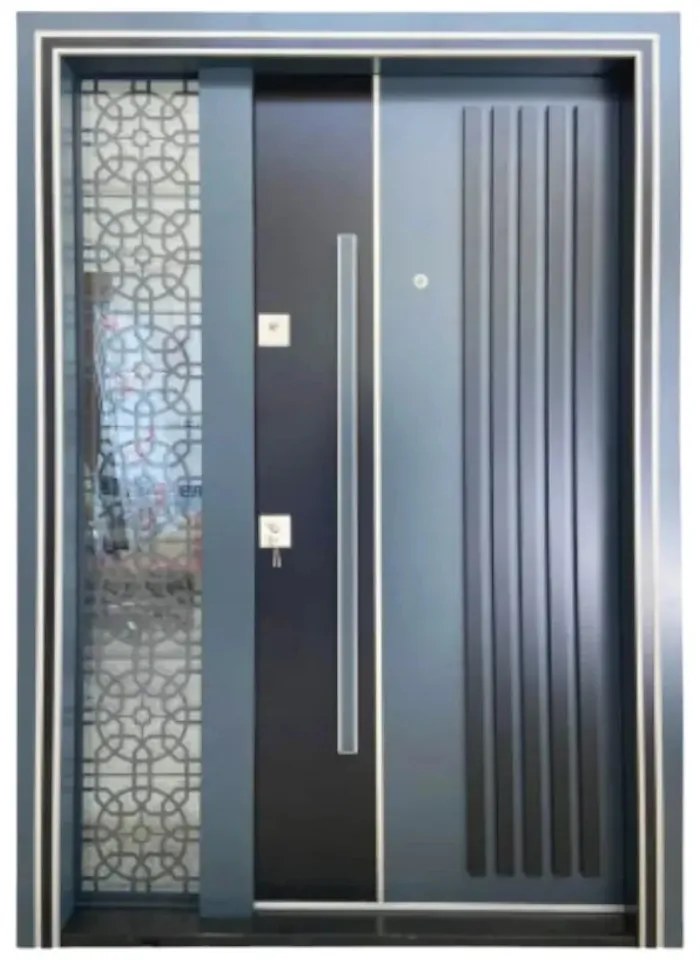 Usa metalica dubla de exterior cu izolatie si vizor Novo Doors NDS1000, Din compozit, 2 yale, Kit complet, Pentru case (Culoare: Nuc, Dimensiune: 140