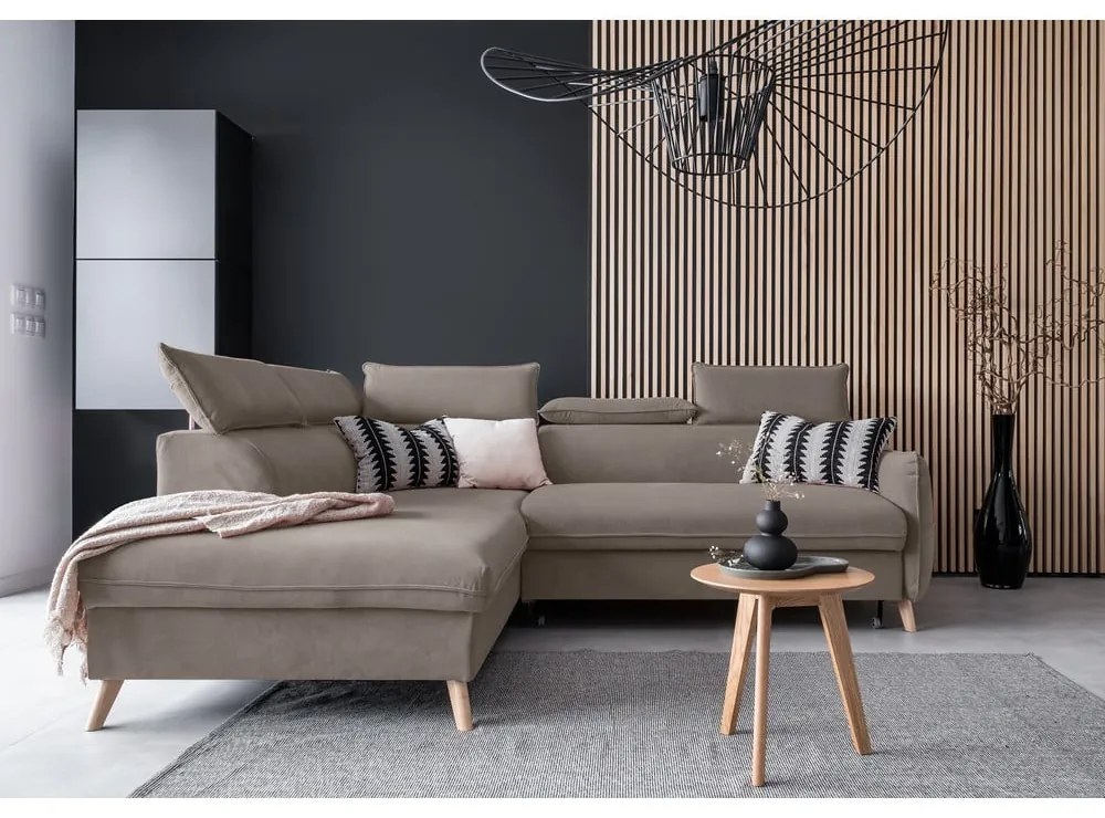 Colțar maro deschis extensibil cu tapițerie din catifea (cu colț pe partea stângă ) Sweet Harmony – Miuform