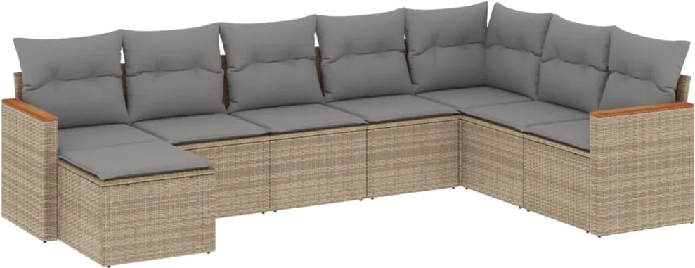 vidaXL Set canapele de grădină, 8 piese, cu perne, bej, poliratan