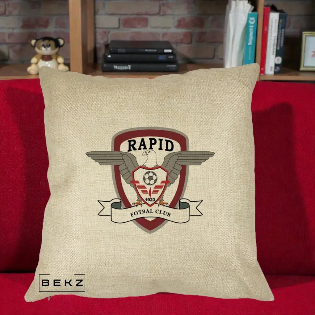 Perna Personalizata Rapid Fotbal Club 1923, 40x40 cm, Crem, Husa Detasabila, Perna Inclusa, BEKZ®
