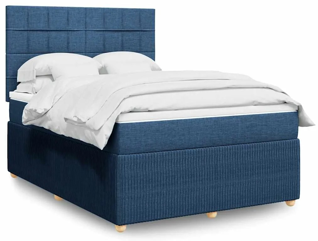 vidaXL Pat box spring cu saltea, albastru, 140x200 cm, textil
