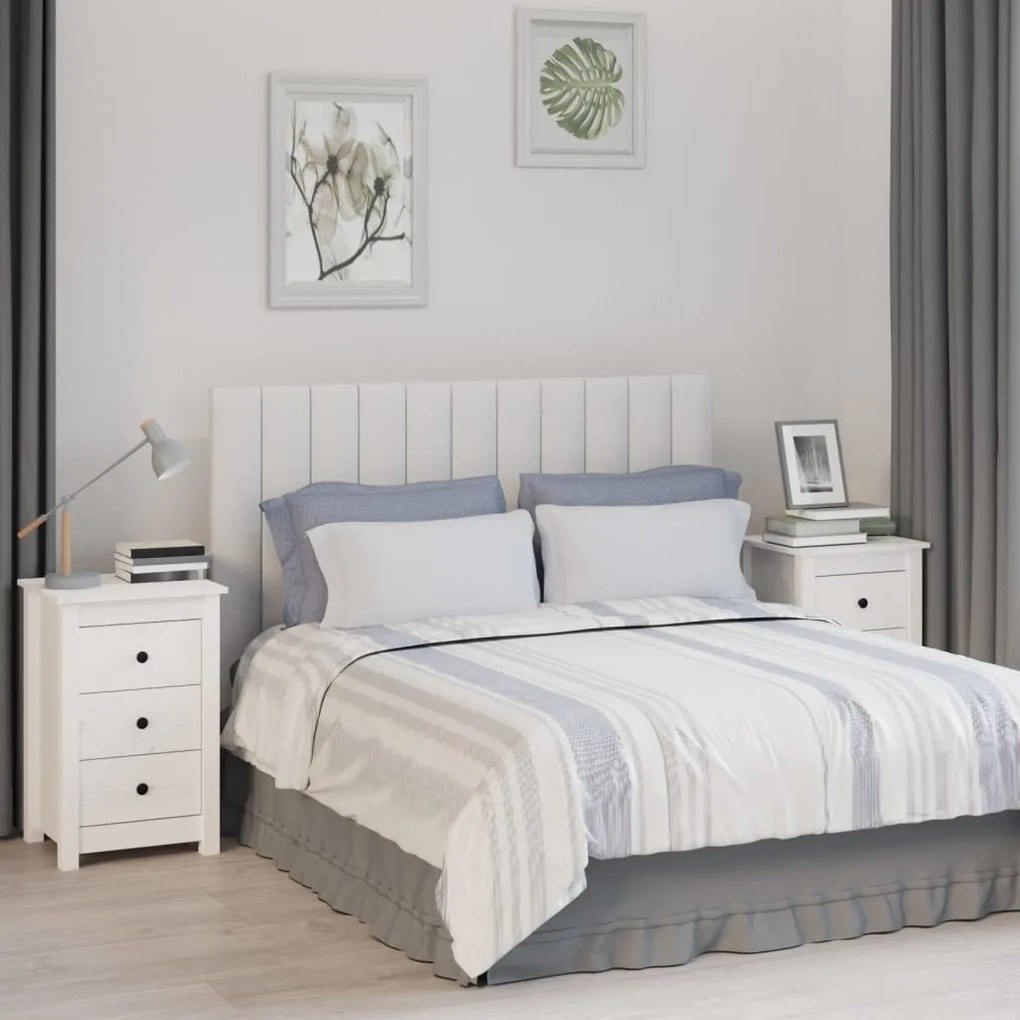 813702 vidaXL Noptiere, 2 buc., alb, 40x35x61,5 cm, lemn masiv de pin