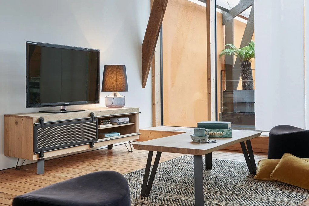 Comodă TV lemn masiv Fusion Multiple Dimensiuni - 55 x 45 x 170 cm, Tabac