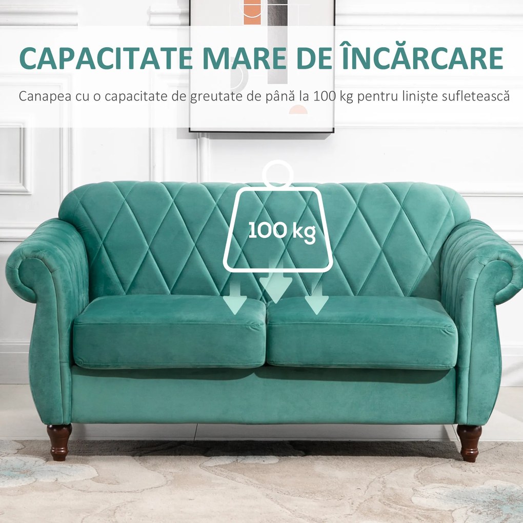 Canapea 2 locuri HOMCOM captusita invelita spuma de cauciuc picioare din lemn verde| Aosom RO | Aosom Romania