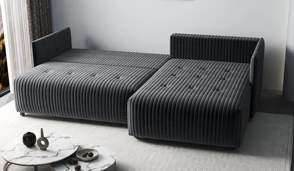 Colțar extensibil dumonde cu ladă de depozitare si sezut confortabil din spuma high-density, Malta Ambience Grey 235x185 cm