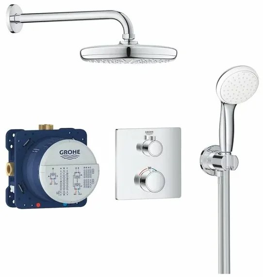 Sistem de dus Grohe Grohtherm Tempesta 210 incastrat cu baterie patrata