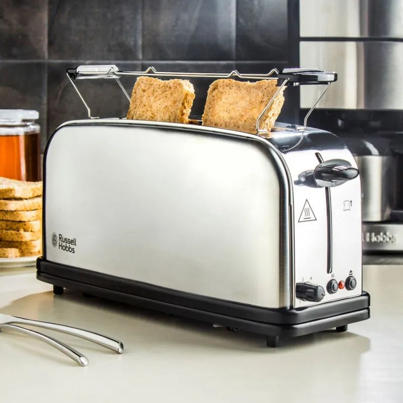 Prajitor de paine Russell Hobbs Adventure Oxford 21396-56, 1200 W, 2 felii, 1 compartiment, 6 trepte de prajire, Tava pentru firimituri, Otel inoxidabil