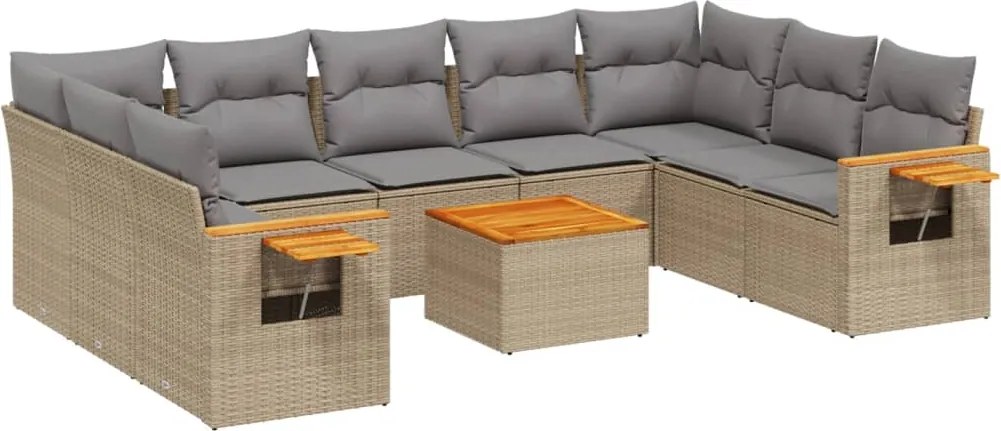 vidaXL Set canapele de grădină cu perne, 10 piese, bej, poliratan