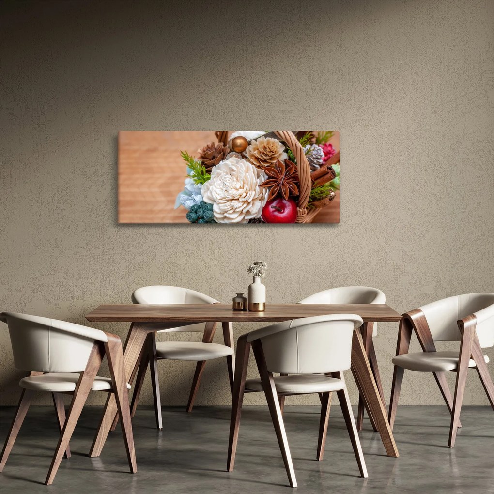 Tablou cu coș din nuiele (120x50 cm)