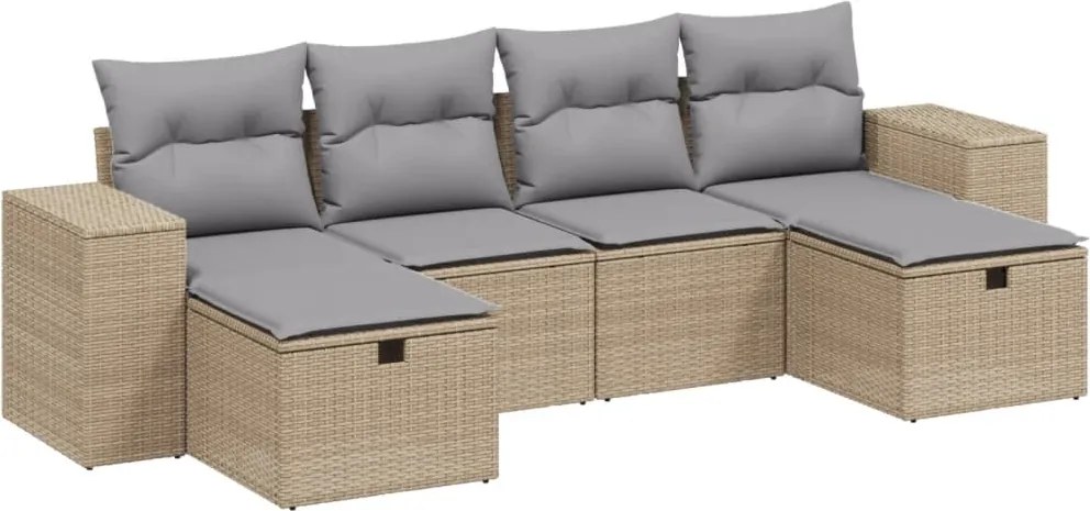 vidaXL Set canapele de grădină, 6 piese, cu perne, bej, poliratan