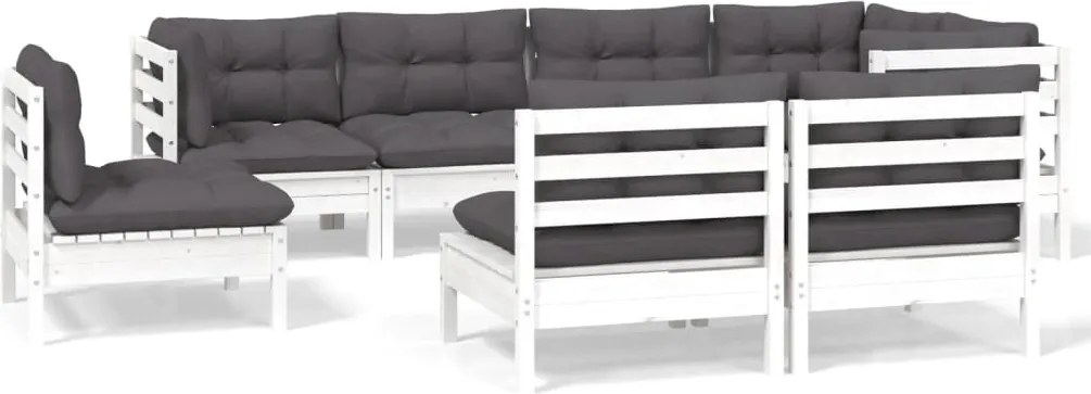 vidaXL Set mobilier de grădină cu perne, 8 piese, alb, lemn masiv pin