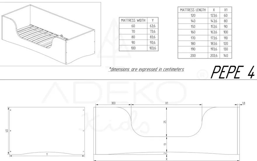Pat din lemn de pin pentru copii Adeko Pepe Dan, 90 x 160 cm