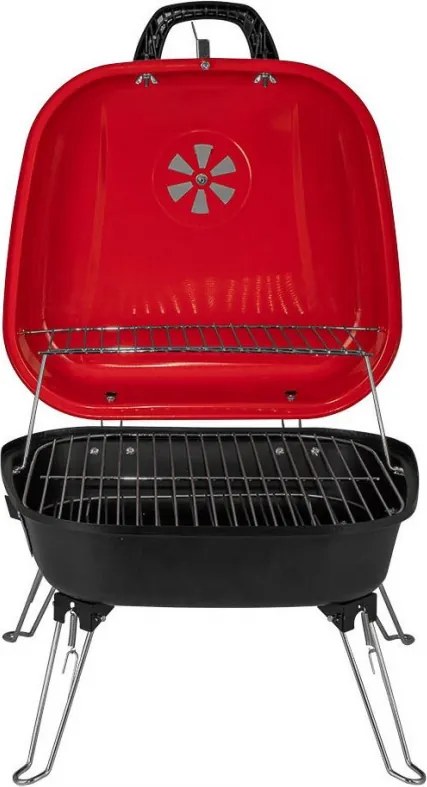 Gratar pe carbuni Muhler 1003819, 41 x 41 x 40 cm, Grill zincat, Capac, Rosu