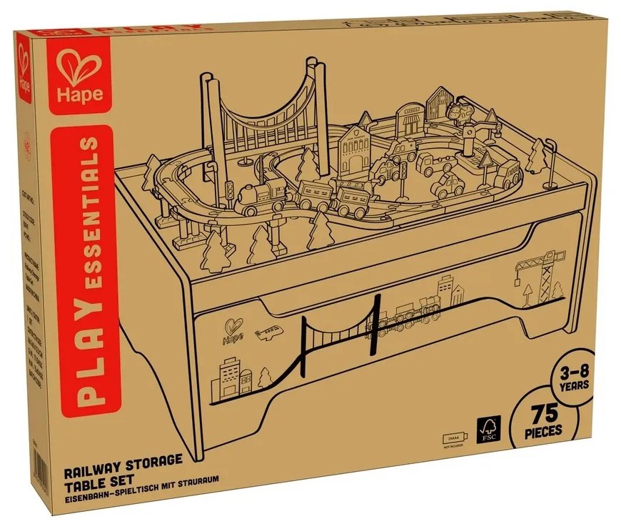 Masă de joacă Hape cu spațiu de depozitare și caleferată