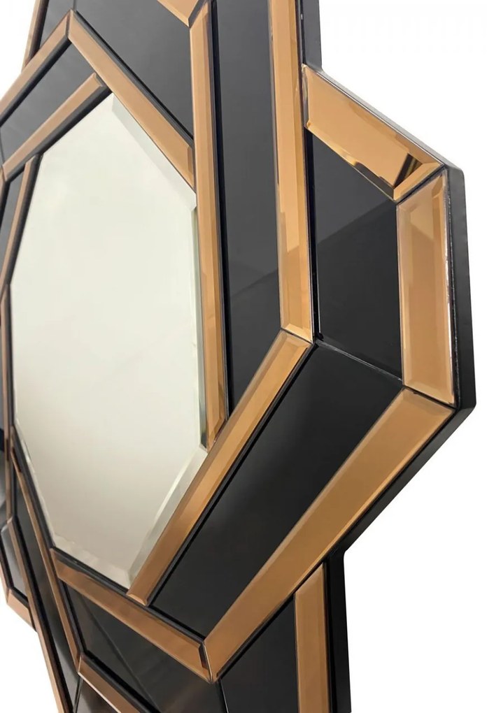 Oglinda rotunda Silvia negru/auriu inchis – Ø80 cm