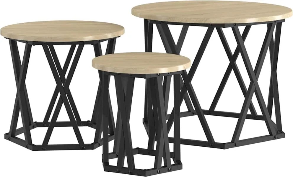 vidaXL Masă laterală nesting 3 pcs Stejar Sonoma