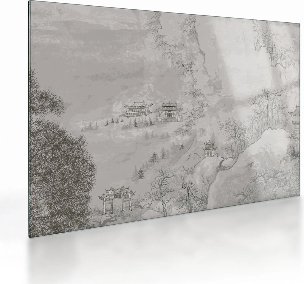 Tablou pe sticlă - Peisaj chinezesc (70x50 cm)
